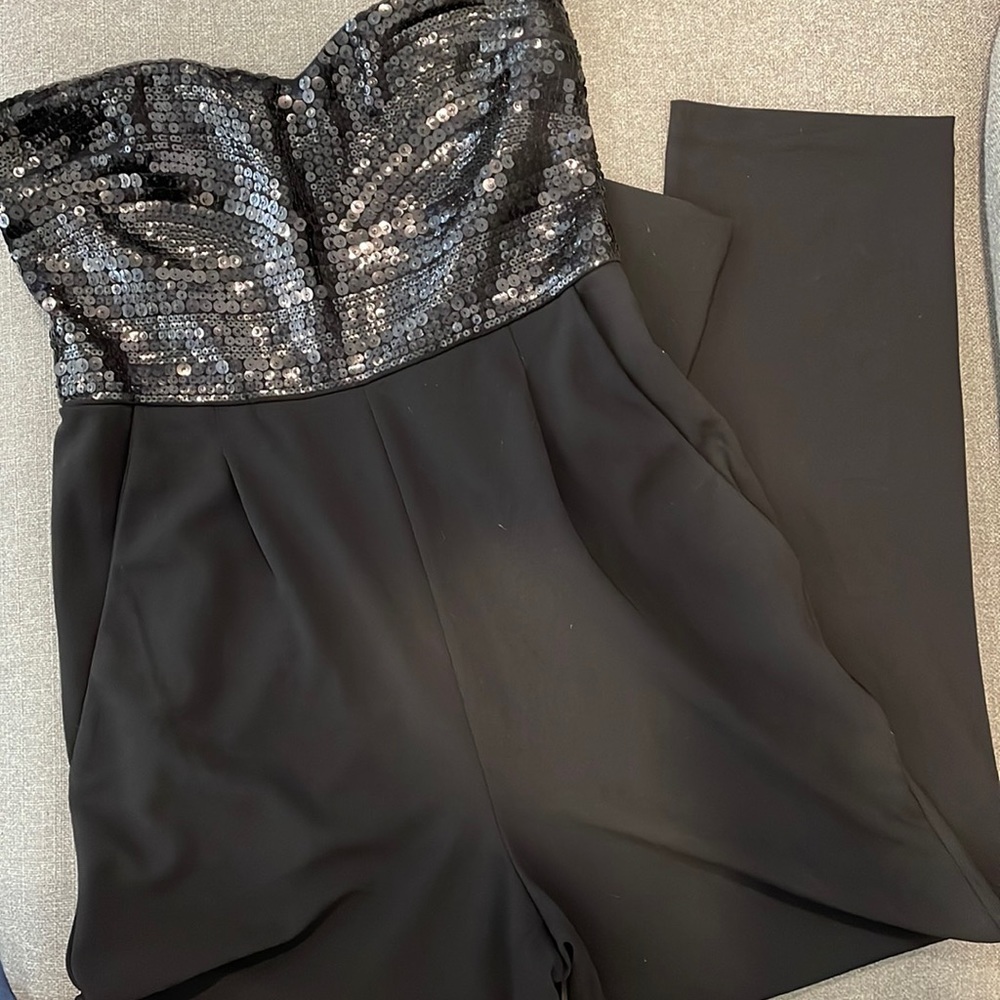 Express sequin strapless jumpsuit